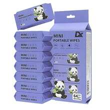 DX DINGXIAN 2 Packs,128 Pcs In Total Mini Portable Wipes -Surface Cleaning Wipes For Face & Body, Gentle Sensitive Skin, Travel-Sized Wipes For Period Essentials, Travel Essentials, Camping, Gym, Office & Daily On-The-Go Care | Disposable Panda Design Wet Wipes, Multi-Purpose Cleaning Supplies - 紫色 - 查看 1
