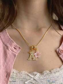 1件优雅立方氧化锆皇冠字母花卉吊坠项链，简约个性化名字项链，时尚礼物，适合送给女友、妈妈、家人、朋友、女儿，适合周年纪念日、情人节、母亲节、生日、日常佩戴、婚礼、毕业典礼等场合。 - 彩色 - 查看 2