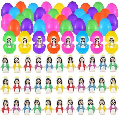 12/24/48pcs Mini Virgin Mary Statue With Easter Eggs, Mini Virgin Mary Dolls For Hidden Easter Egg Hunt, Classic Religious Gift For Children Boys Girls Adults, Easter Egg Filler, Party Favors, Craft Supplies, Random Colors