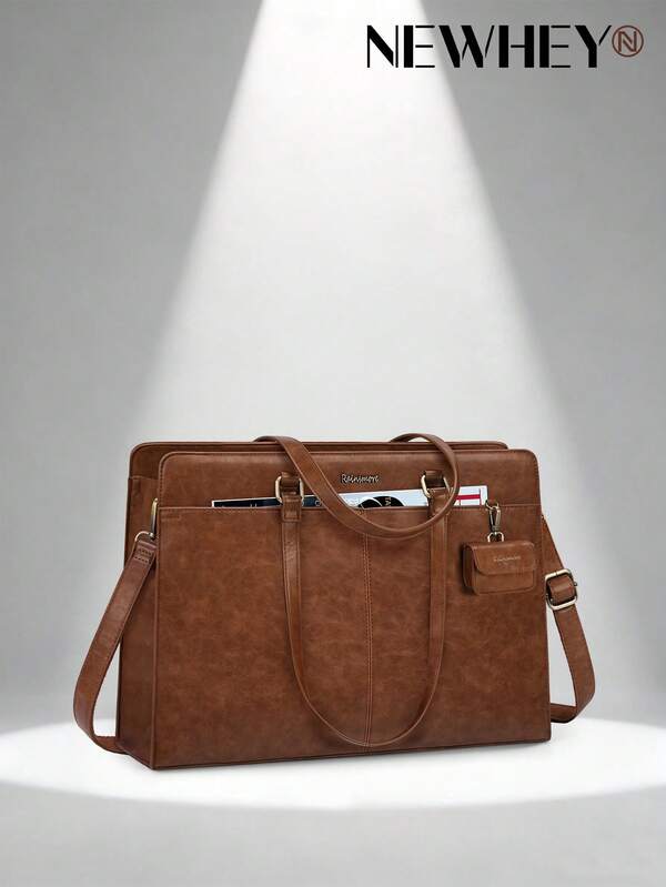 NEWHEY Laptop Bag For Women 15.6 Inch Work Tote Bags Waterproof PU Leather Handbag Shoulder Bags Business Office School Briefcase