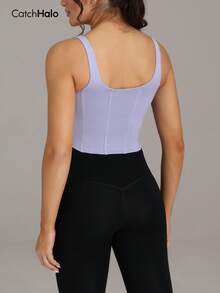 Plus Size Sports Bra With Padded Frame, 4-Way Stretch U-Back Design, Soft & Comfortable, Suitable For Yoga, Fitness, Pilates, And Everyday Wear - Mauve Purple - View 3