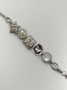 1件时尚复古个性化Y2K嘻哈星星、蝴蝶、心形链条手链，适合女性在夏季、节日、派对、海滩、舞会等场合佩戴。 - 彩色 - 查看 2