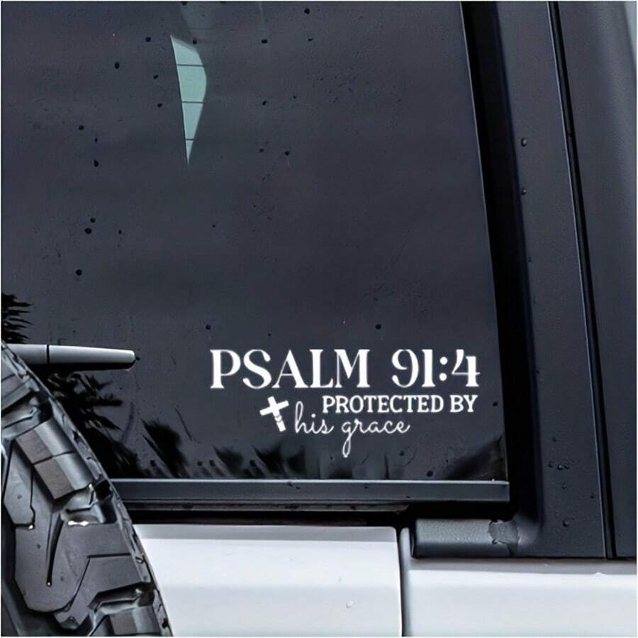 Christian Faith Psalm 91 4 Bible Cross Design Die-Cut Waterproof Vinyl Sticker For Hard Hat Laptop Water Bottle Phone Case Cars - A - View 1