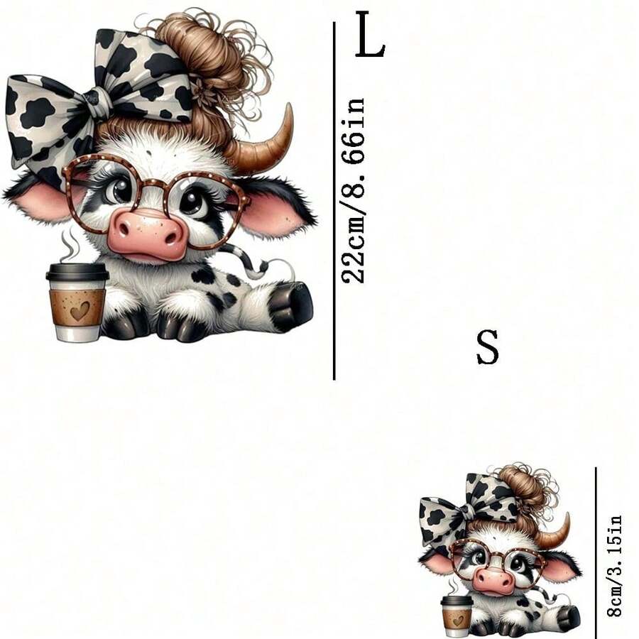 1片/2片/3片装卡通奶牛图案热转印贴纸，经久耐用，可用于DIY T恤、连帽衫、牛仔裤、卫衣、背包、夹克、手提包、枕头等。