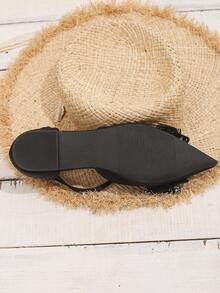 Women's Fashion Pointed Toe Black Crystal Bow Mary Jane Shoes, Casual Hollow Out Sandals - Black - View 4