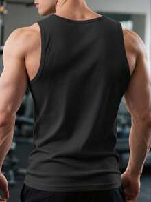 GYM THEME Print Tank Top, Round Neck Gym & Outdoor Sports Apparel, Summer Fitness Shirts, Training Gear, Sporty Design, Durable Construction, Performance Wear, Casual Athletes, Gym Shirts, Comfortable Fit Shirt, Workout Clothing, Street Style, Fitness Exercise Enthusiasts ﻿ - màu đen - Xem 2