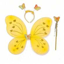 Kit Of 3 Butterfly Wing Fairy Costume With Wand And Tiara - Kuning - View 2