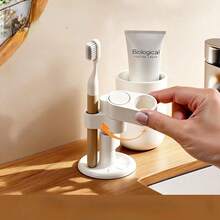 Giá đựng bàn chải đánh răng và cọ trang điểm để bàn trong phòng tắm, giá xoay không cần khoan, dùng trong nhà. - trắng - Xem 5