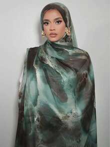 1Pc New Design Hot Printed Hijabs Muslim Premium Ombre Marble Water Print Legant Women Headscarf Hijab, Soft Material Multifunctional Sunscreen/Windproof Headscarf Shawl, Suitable For Daily Life/Holiday Parties/Banquet Occasions - Multicolor 8 - View 12