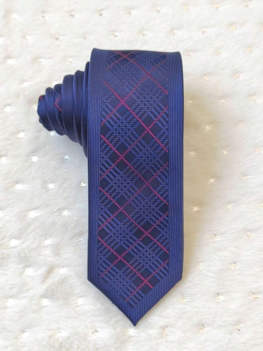 Men's Slim 3D Tie With Glitter, Slim (6cm), Casual Fabric. - 藏蓝色 - 查看 1