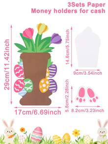 3个复活节主题现金夹，兔子屁股和复活节彩蛋图案，春季郁金香造型，复活节装饰品，复活节快乐装饰，可爱兔子装饰，复活节礼品包装袋，家居装饰，餐桌装饰，复活节派对用品，寻蛋派对用品，复活节礼物，派对小礼物，派对用品 - 彩色 - 查看 5