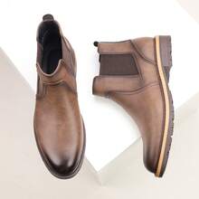 男士复古棕色切尔西靴 - 高级皮革套穿式踝靴，休闲正装皆宜 - 鏽棕色 - 查看 4