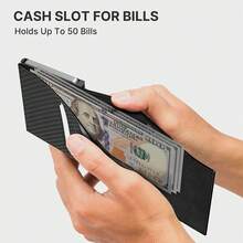 Carbon Fiber PU Leather Credit Card Bag, Aluminum Alloy Automatic Card Clip, Personalized And Fashionable Credit Card Bag - one-size - View 4