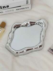 1pc Silver Plated Desktop Makeup Mirror, Bedroom Vanity Mirror, Portable Student Mirror, High Definition Rotating Makeup Mirror, Single Pack - Silver - View 4