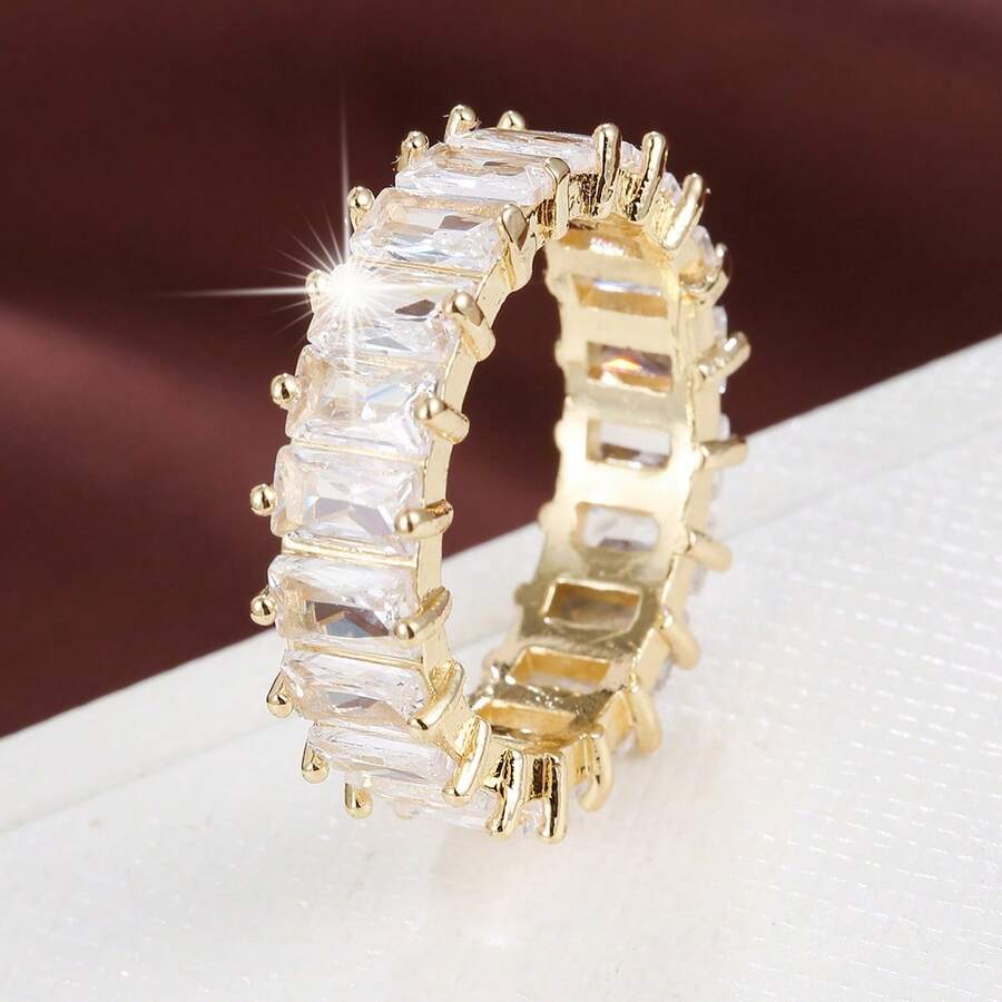 1pc Minimalist Geometric Design Cubic Zirconia Inlaid Women's Ring, Casual Gift Design - Multicolor - View 1