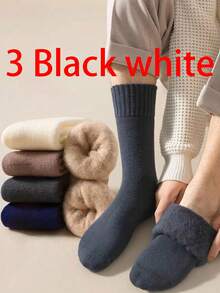 1/3/5/10 Pairs Men's Thermal Fleece Socks, Thick And Soft For Cold Weather Hiking Boots, Suitable For Winter - Black And White, Cozy - Multicolor - View 13