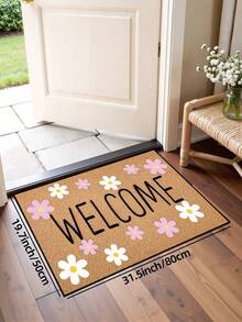 1 pieza Felpudo con patrón floral "Bienvenido", estilo rústico de fibra de poliéster lavable, adecuado para sala de estar, cocina, dormitorio, entrada, decoración del hogar, decoración de la habitación, para todas las estaciones - Mostaza Amarilla - Ver 8