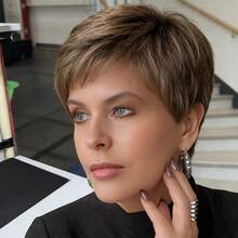 Women's Fashion Pixie Short Wig - Natural Looking Human Hair Wig With Bangs And Layers, 180% Density, #4 Dark Brown, Rose Net Cap, Suitable For Casual And Formal Occasions - Versatile, Multi-Functional Wig, Smooth Texture, High Quality, Diverse Styles - Brown - View 7