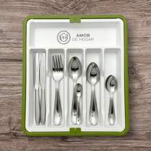 zxxAMOR DE OGAR Organizador de nsilios de Cocina Bandea Organizadora de Cubios y Accesos Expande y Austab de 6 a 8 Compartimentos Para Cucillos Palas de Cocina Cucnes Verdeorganizador de cocina - VerdeBlanco - Ver 2