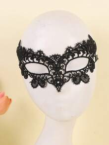 1pc Luxury Lace Eye Mask, Suitable For Masquerade Ball, Costume Accessory, Comfortable Wear, Ideal For Festivals, Halloween, Christmas Parties - Black - View 6
