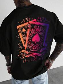 Graphic Tees Women  Men's Casual Card Print Short Sleeve T-Shirt, Summer Men's Summer Casual 180g Pure Cotton T-Shirt Patterned Printed Short Sleeved Top T-Shirt - Black - View 1