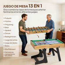 SPORTNOW Mesa Multijuegos Plegable 13 en 1, Mesa de Juego con Futbolines para Niños, Billar, Ping-pong, Hockey, Ajedrez, Damas, Backgammon y Accesorios, Diversión Familiar para Adultos y Niños - Multicolor - Ver 5
