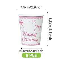 Pink Bow Birthday Petal Shaped Disposable Plate, Napkin, Cup Set, Plates, Napkins And Cups Party Supplies, Serves 8 Guests, Disposable Paper Plates Party Tableware Suitable For Birthday, Wedding, Theme Party, Family Picnic - Multicolor - View 8