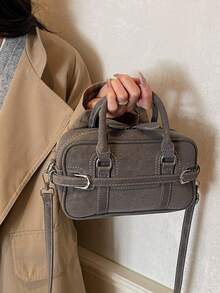 Vintage &Retro Bag 1pc Coffee Brown Shoulder Bag  Large Capacity Soft Leather Boston Tote Bag For Women, Four Season Commuter Handbag, Fall & Winter New Arrivals, Retro Inspired Bag For Women - 灰色 - 查看 2