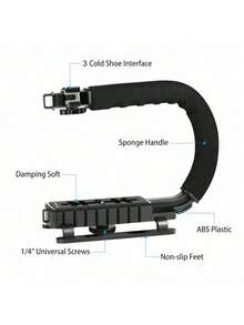 U/C Shape Portable Handheld DV Bracket Stabilizer For SLR Cameras And Home DV Camera, ABS Material, No Battery Required, Ideal For Video Recording And Broadcasting, Video Recording Equipment | U/C Shape Bracket | Durable Bracket, Video Camera - Black - View 6