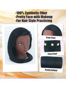 Black Mannequin Head With Hair 66.04 Cm Mannequin Doll Head Styling Mannequin Head, Containing A Mannequin Holder, Styling Tools, Etc., Suitable For Hairdressers And Stylists To Design And Practice Hairstyles. - Black - View 5