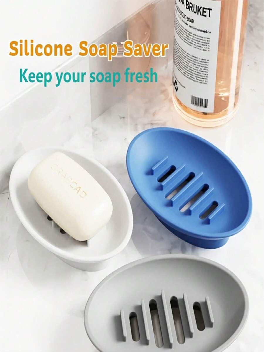 1pc Silicone Non-Slip Soap Dish With Drainage Holes, Shower And Bathroom Soap Holder, Flexible Soap Tray To Keep Soap Dry And Extend Its Lifespan - Multicolor - View 1