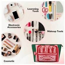 Retro Sardine Pattern Unisex Foldable Cosmetic Bag, Spacious Zipper Pouch, Versatile Toiletry Bag, Travel Essential, Coin Purse, Pencil Case, Great Gift For Family, Friends, Teachers For Children's Day, Halloween, April Fools' Day, Back To School, Graduation, Thanksgiving, Birthday, Party - 綠色 - 查看 2