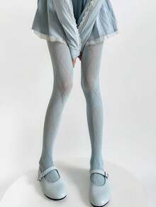 1 Pair Retro Large Diamond Hollow Tights, Slimming Fishnet Leggings With Diamond Jacquard Pattern, Stretchy Sexy Fishnet Stockings/Tights/Leggings, Suitable For Various Occasions - Baby Blue - View 4