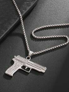 1件新款时尚经典闪亮冷峻仿沙漠之鹰手枪项链摇滚朋克酷炫街头派对吊坠饰品配饰礼品 - 金色 - 查看 6