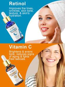 60毫升护肤面部精华套装 - 维生素C精华（亮肤）、视黄醇精华（抗皱） - 白色 - 查看 4