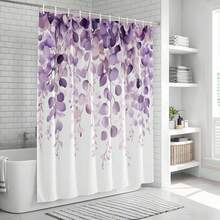 Purple Eucalyptus Leaves Shower Curtain, Leaf Plant Shower Curtains Set, Waterproof Fabric Bath Curtain For Bathroom Bathtub Decor Home Accessories - A - View 3