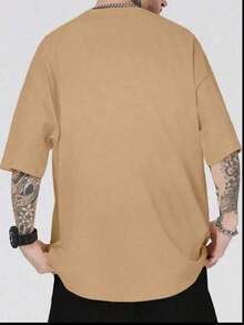Men's Streetwear T-Shirt With Brazil Print, Cotton - Khaki - View 3