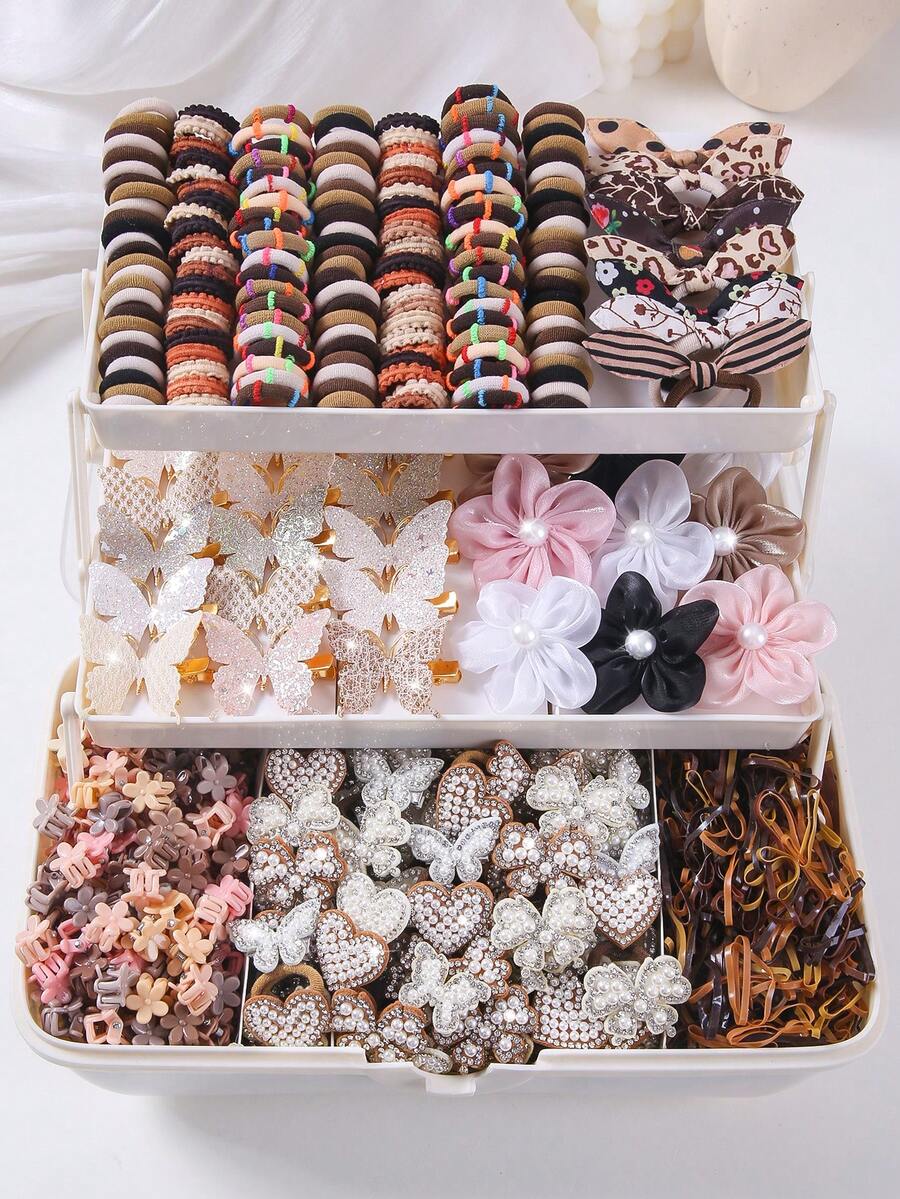 438 szt./zestaw wielokolorowych spinek do włosów z sztucznymi perłami i kwiatami dla dziewczynek, urocze spinki do włosów w stylu księżniczki, spinki do włosów z aligatora, elastyczne gumki do włosów, nieuszkadzające, odpowiednie do codziennego użytku i do szkoły - Wielokolorowe - Zobacz 1