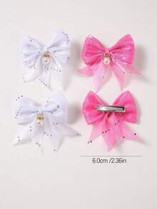8pcs/Set Girls Multicolor Pearl & Rhinestone Decor Hairclips, Mesh Bow, Side Bangs, Minimalist Fringe Clips, Sweet & Versatile Hair Accessories, Suitable For Daily Use & Back To School - Multicolor - View 7