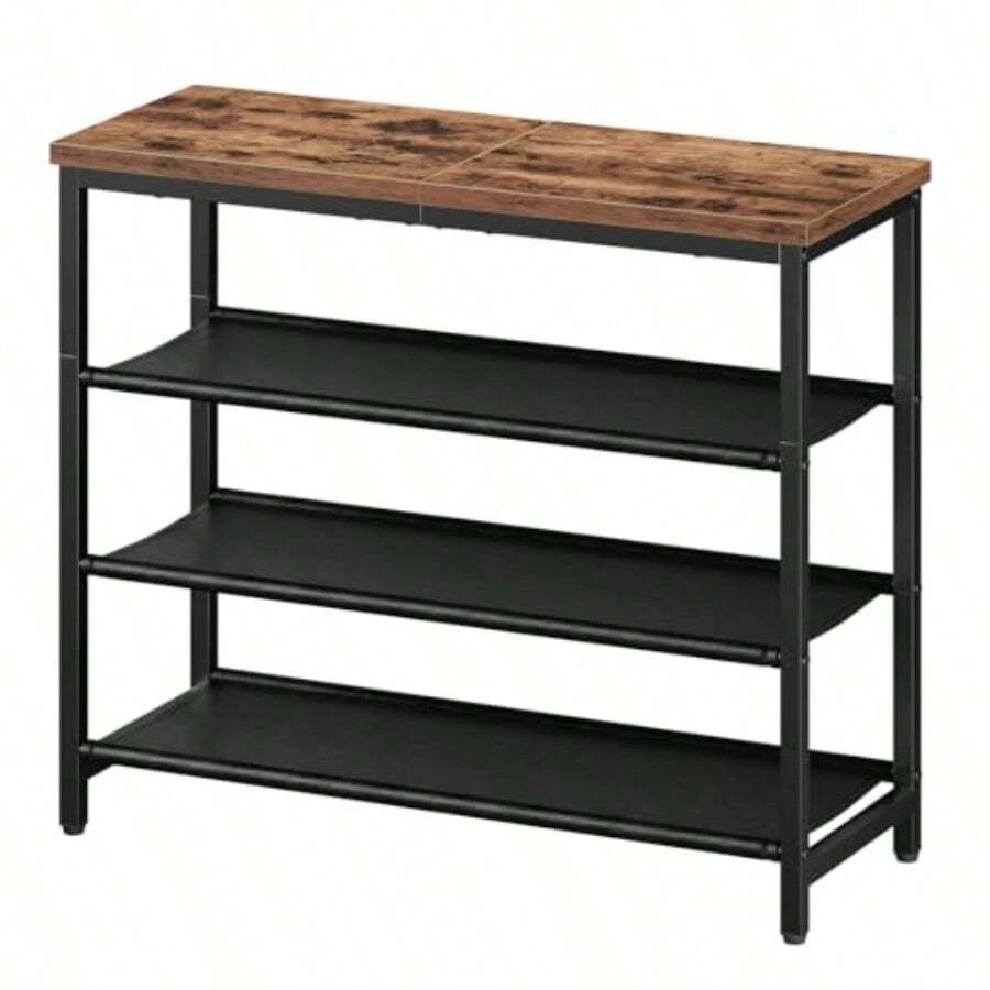HOOBRO Shoe Rack With 4 PU Shelves 5-Tier Shoe Storage Organizer For Closet And Entryway Holds 12-16 Pairs Of Shoes Sturdy Metal Frame Small Spaces Rustic Brown And Black BF95XJ01 - Brown + Black+75 X 28.5 X 59 cm (4 Tiers) - View 1
