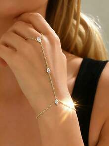 Stonefans 波西米亚菱形水晶手链，女士简约精致链环手链，珠宝配饰，礼物 - 金色 - 查看 8