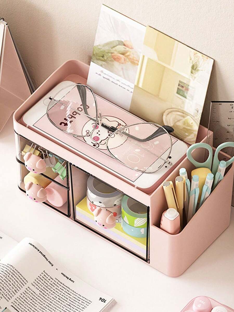 桌面化妆工具文具收纳盒，学生桌面文具子弹笔记收纳盒，抽屉式收纳盒，儿童发饰收纳盒，桌面子弹笔记笔筒，置物架 - 彩色 - 查看 1