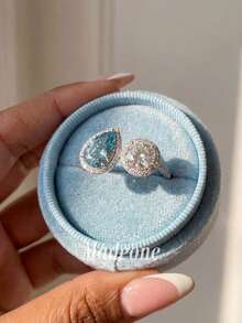 1枚经典优雅水滴形锆石戒指，订婚礼物、节日礼物，925纯银精美珠宝礼品 - 圍鑲水滴戒指 - 查看 2