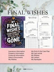 我的遗愿：我离世后您需要知道的一切——螺旋装订的预先规划和遗嘱汇编手册，耐用纸张，紫金色封面——葬礼安排、继承人规划、成人遗产管理手册、近期逝世指南、临终关怀规划、励志日记、长期记事本、长期记录、纪念文件、成人规划 - 方形 - 查看 5