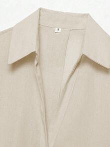 YROOE Fashionable 2025 Women's Casual Minimalist Versatile Shirt, Suitable For Business Casual, Daily Commute, Featuring Turndown Collar And Loose Sleeves, Autumn/Winter - Light Khaki - View 3