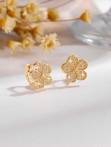 一对优雅的锆石花朵耳环，是送给女性、女孩、母亲、老师、朋友的理想日常佩戴礼物。 - 金黃色花朵 - 查看 2