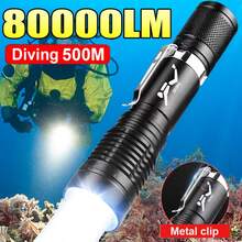 80000流明潜水LED手电筒 - IPX8防水 - 可充电防水便携式战术手电筒 - 适用于户外露营、游泳、旅行、钓鱼、狩猎、骑行 - 星星 - 查看 12