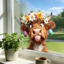 1/3pcs Removable Static Cling Window Film. Reusable Vinyl Static Cling Glass Stickers With Cute Dog & Cow Patterns, Suitable For Living Room And Home Decor - Multicolor - View 5