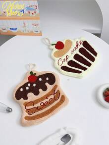 1/2pcs Cartoon Cake, Cute Hand Towel, Can Be Hung, Thick For Students, Kitchen And Bathroom Hanging, Convenient For Home Use And Carrying For Bathroom Kitchen Decor Dish Cloths Kitchen Towel - Multicolor - View 4