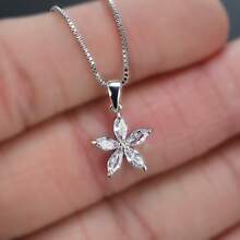 One Sweet Five-Petal Flower Blue Horse Eye Shaped Synthetic Zirconia Necklace Engagement Wedding Necklace Daily Jewelry Valentines - Pendant Necklace - View 3